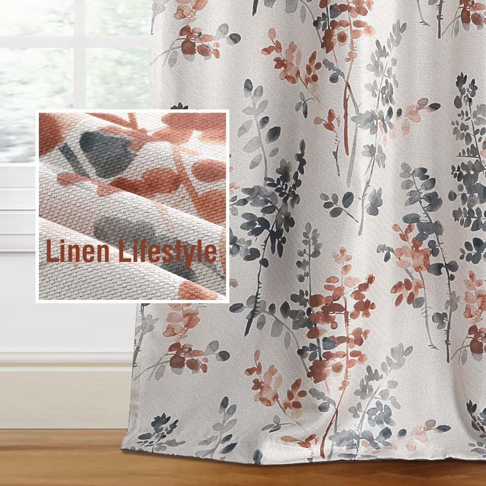 H.VERSAILTEX Linen Blackout Curtains 63 Inches Long Thermal Insulated Room Darkening Linen Curtains for Bedroom Textured Burlap Grommet Window Curtains for Living Room, 2 Panels, Grey and Coral